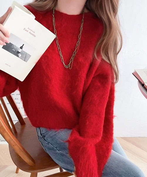 classicalelf（クラシカルエルフ）の「カジュアルに女性らしさをプラス。バルーンスリーブ短丈シャギーニットプルオーバー（ニット/セーター・レディース・ブルー/オフホワイト/イエロー/ベージュ/レッド・X-LARGE/MEDIUM/SMALL/LARGE）」の11枚目の写真