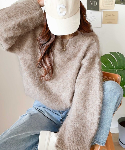 classicalelf（クラシカルエルフ）の「カジュアルに女性らしさをプラス。バルーンスリーブ短丈シャギーニットプルオーバー（ニット/セーター・レディース・ブルー/オフホワイト/イエロー/ベージュ/レッド・X-LARGE/MEDIUM/SMALL/LARGE）」の19枚目の写真