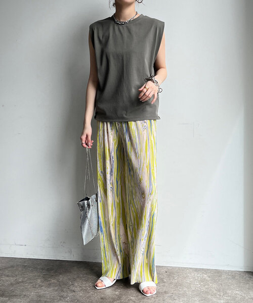 DouDou（ドゥドゥ）の「【WEB限定】プリントプリーツパンツ（その他パンツ・レディース・グレー/イエロー/サックスブルー・FREE）」の13枚目の写真