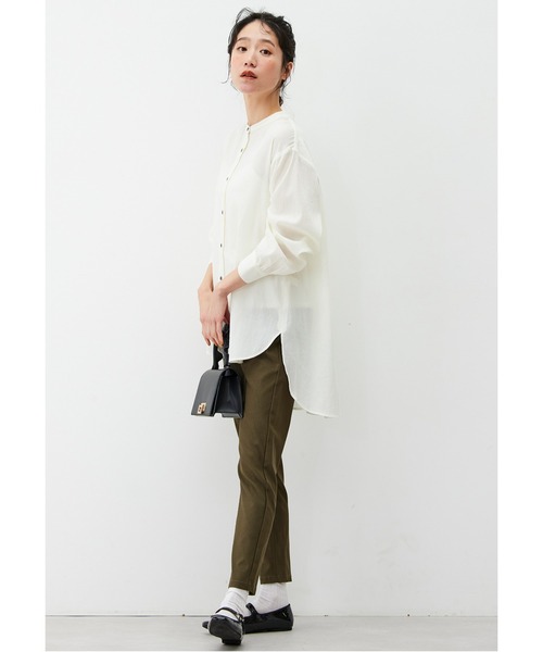 Live in comfort（リブインコンフォート）の「リブ　イン　コンフォート　後ろたっぷりギャザーがかわいい　コットンシアーロングシャツ（シャツ/ブラウス・レディース・ライム/オフホワイト/ブルー・X-LARGE/LARGE/MEDIUM/XX-LARGE/SMALL/XXX-LARGE）」の5枚目の写真