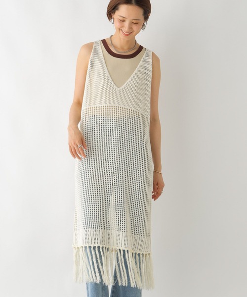 LEPSIM(レプシィム)の「7ゲージレイヤードフリンジワンピース 113038(ワンピース・レディース・オフホワイト/ブラック・FREE)」の6枚目の写真
