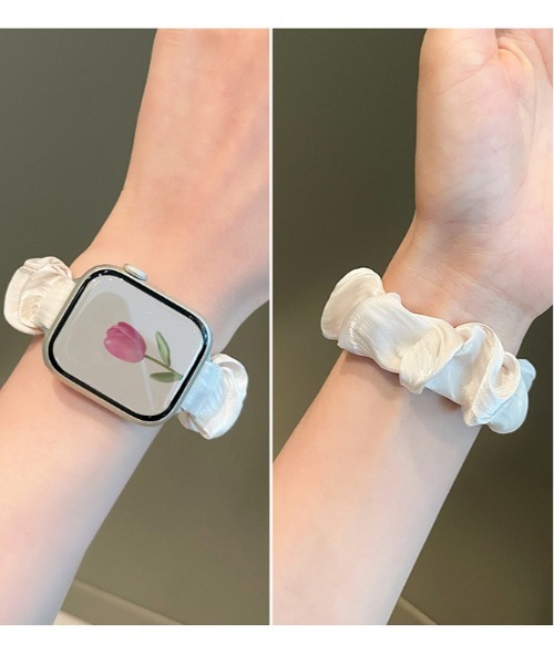 UNii(ユニー)の「シュシュループバンド Apple Watch バンド ベルト 41/40/38mm ふんわり かわいい アップルウォッチ(デジタル腕時計・レディース・ホワイト/ライトブルー/ライトグリーン/ライトイエロー/ライトピンク/シルバー・ONE SIZE/ONESIZE)」の11枚目の写真