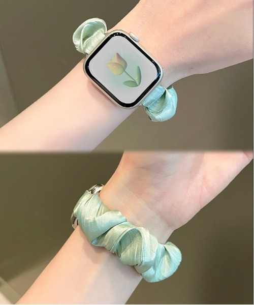 UNii(ユニー)の「シュシュループバンド Apple Watch バンド ベルト 41/40/38mm ふんわり かわいい アップルウォッチ(デジタル腕時計・レディース・ホワイト/ライトブルー/ライトグリーン/ライトイエロー/ライトピンク/シルバー・ONE SIZE/ONESIZE)」の9枚目の写真