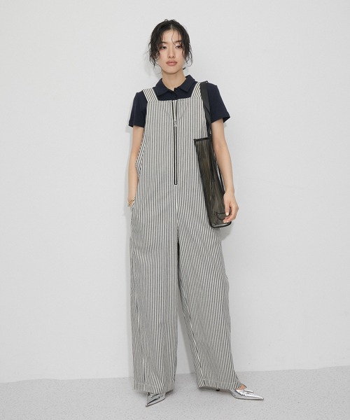 ADAM ET ROPE'(アダムエロペ)の「《環境配慮》フロントジップサロペット(サロペット/オーバーオール・レディース・グレー系その他/ブラック・FREE)」の1枚目の写真