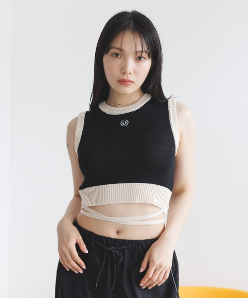 3.3 Field Trip （3.3フィールドトリップ）の「3.3 Field Trip／バイカラーニットベスト（ベスト・レディース・ブラック/ホワイト・FREE）」の2枚目の写真