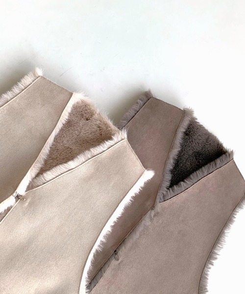 Q（キュー）の「リバーフェイクファーベスト（ベスト・レディース・ベージュ/グレイッシュベージュ・MEDIUM）」の10枚目の写真