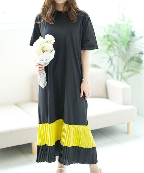 GOLDJAPAN(ゴールドジャパン)の「裾プリーツ切替えワンピース【大きいサイズ対応】(ワンピース・レディース・ブラック系1/ブラック・3L/LL/4L)」の1枚目の写真