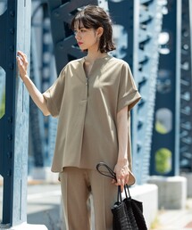 OPAQUE.CLIP | 《SS-LLsize≫パール調ボタンスキッパーブラウス/セットアップ対応【防シワ/ストレッチ/抗ピル/洗濯機洗い可】(シャツ/ブラウス)