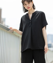 ◆《SS-LLsize≫パール調ボタンスキッパーブラウス/セットアップ対応【防シワ/ストレッチ/抗ピル/洗濯機洗い可】