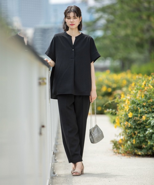 OPAQUE.CLIP（オペークドットクリップ）の「◆《SS-LLsize≫パール調ボタンスキッパーブラウス/セットアップ対応【防シワ/ストレッチ/抗ピル/洗濯機洗い可】（シャツ/ブラウス・レディース・ネイビー/キャメル/ブラック/ライトベージュ・40/38/42/36/34）」の16枚目の写真