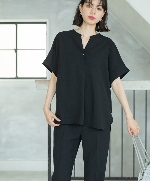 OPAQUE.CLIP（オペークドットクリップ）の「◆《SS-LLsize≫パール調ボタンスキッパーブラウス/セットアップ対応【防シワ/ストレッチ/抗ピル/洗濯機洗い可】（シャツ/ブラウス・レディース・ネイビー/キャメル/ブラック/ライトベージュ・40/38/42/36/34）」の19枚目の写真