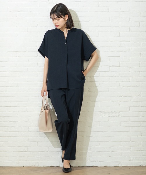 OPAQUE.CLIP（オペークドットクリップ）の「◆《SS-LLsize≫パール調ボタンスキッパーブラウス/セットアップ対応【防シワ/ストレッチ/抗ピル/洗濯機洗い可】（シャツ/ブラウス・レディース・ネイビー/キャメル/ブラック/ライトベージュ・40/38/42/36/34）」の9枚目の写真