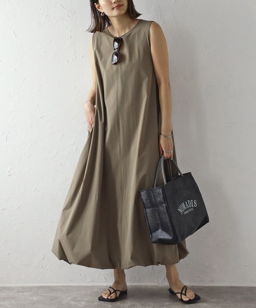 Bonjour Sagan（ボンジュールサガン）の「裾バルーン撥水ノースリワンピ（ワンピース・レディース・ブラック/カーキブラウン/ベージュ・FREE）」の2枚目の写真