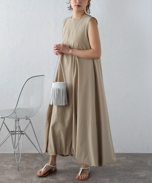 Bonjour Sagan（ボンジュールサガン）の「裾バルーン撥水ノースリワンピ（ワンピース・レディース・ブラック/カーキブラウン/ベージュ・FREE）」の13枚目の写真