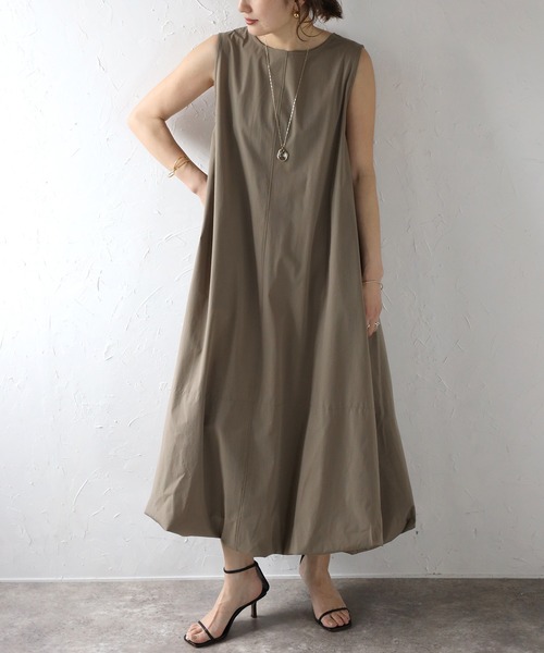 Bonjour Sagan（ボンジュールサガン）の「裾バルーン撥水ノースリワンピ（ワンピース・レディース・ブラック/カーキブラウン/ベージュ・FREE）」の8枚目の写真