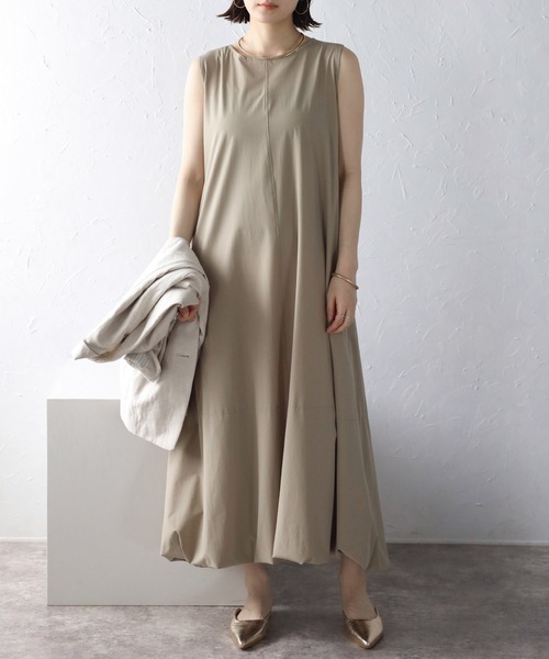 Bonjour Sagan（ボンジュールサガン）の「裾バルーン撥水ノースリワンピ（ワンピース・レディース・ブラック/カーキブラウン/ベージュ・FREE）」の16枚目の写真