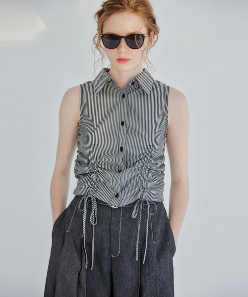 REDYAZEL（レディアゼル）の「ノースリーブギャザーリボンシャツ（シャツ/ブラウス・レディース・オフホワイト/ピンク/ブラック系その他・FREE）」の2枚目の写真