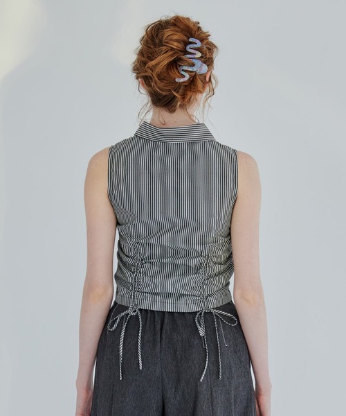 REDYAZEL（レディアゼル）の「ノースリーブギャザーリボンシャツ（シャツ/ブラウス・レディース・オフホワイト/ピンク/ブラック系その他・FREE）」の11枚目の写真