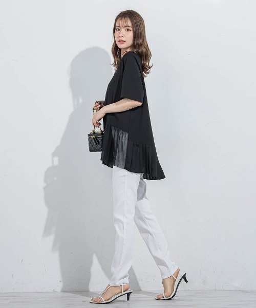VICKY(ビッキー)の「【気映えトップス】メッシュプリーツドッキングTシャツ≪手洗い可能≫(Tシャツ/カットソー・レディース・ブラック/ホワイト・M)」の20枚目の写真