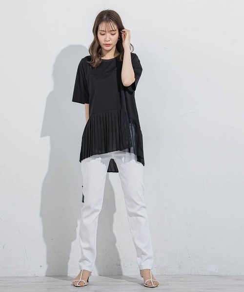 VICKY(ビッキー)の「【気映えトップス】メッシュプリーツドッキングTシャツ≪手洗い可能≫(Tシャツ/カットソー・レディース・ブラック/ホワイト・M)」の22枚目の写真