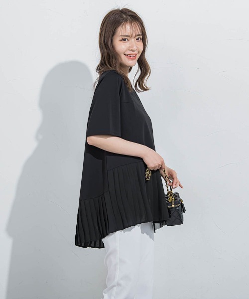 VICKY(ビッキー)の「【気映えトップス】メッシュプリーツドッキングTシャツ≪手洗い可能≫(Tシャツ/カットソー・レディース・ブラック/ホワイト・M)」の18枚目の写真