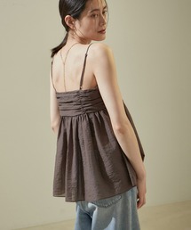 SALON adam et rope' | オーガニックコットンタックギャザーキャミソール【アンサンブル対応】(キャミソール)
