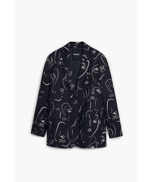 Desigual(デシグアル)の「BRATISLAVAブレザーフェイスモチーフプリント(テーラードジャケット・レディース・ブラック・S/M/L/XL/XS)」の1枚目の写真