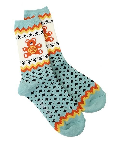 Candy Stripper（キャンディストリッパー）の「ANARCHY BEAR NORDIC ソックス（ソックス/靴下・レディース・ブラック/ライトブルー/レッド・FREE）」の2枚目の写真