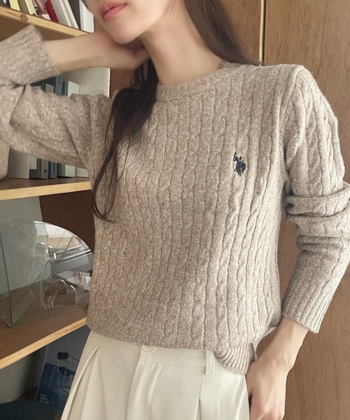 U.S. POLO ASSN.（ユーエスポロアッスン）の「U.S. POLO ASSN. 総ケーブルデザイン クルーネック ニット（ニット/セーター・レディース・アイボリー/チャコール/ベージュ/ライトブルー/ピンク/ブラウン・M/L）」の4枚目の写真