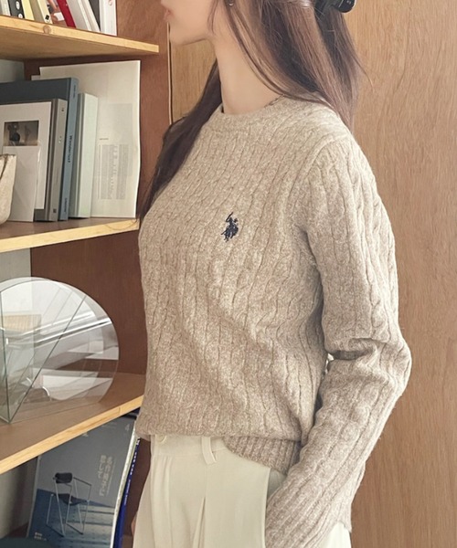 U.S. POLO ASSN.（ユーエスポロアッスン）の「U.S. POLO ASSN. 総ケーブルデザイン クルーネック ニット（ニット/セーター・レディース・アイボリー/チャコール/ベージュ/ライトブルー/ピンク/ブラウン・M/L）」の11枚目の写真