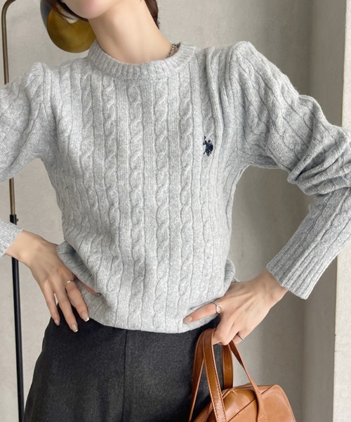 U.S. POLO ASSN.（ユーエスポロアッスン）の「U.S. POLO ASSN. 総ケーブルデザイン クルーネック ニット（ニット/セーター・レディース・アイボリー/チャコール/ベージュ/ライトブルー/ピンク/ブラウン・M/L）」の20枚目の写真