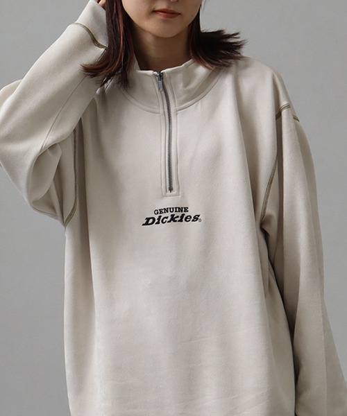 Dickies（ディッキーズ）の「【GENUINE DICKIES/ジェニュインディッキーズ】ポリスウェード 配色 ステッチ ハーフジップ 長袖 スウェット トレーナー（スウェット・メンズ・スミクロ/グリーン/ブルー/オフホワイト・XL/M/L）」の2枚目の写真