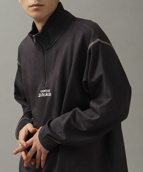 Dickies（ディッキーズ）の「【GENUINE DICKIES/ジェニュインディッキーズ】ポリスウェード 配色 ステッチ ハーフジップ 長袖 スウェット トレーナー（スウェット・メンズ・スミクロ/グリーン/ブルー/オフホワイト・XL/M/L）」の3枚目の写真