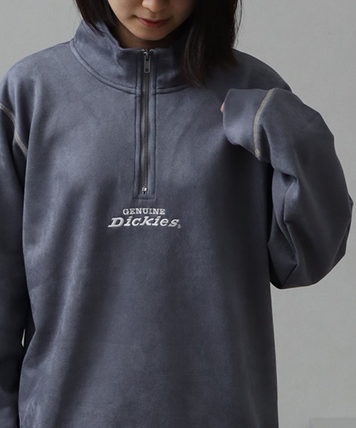 Dickies（ディッキーズ）の「【GENUINE DICKIES/ジェニュインディッキーズ】ポリスウェード 配色 ステッチ ハーフジップ 長袖 スウェット トレーナー（スウェット・メンズ・スミクロ/グリーン/ブルー/オフホワイト・XL/M/L）」の4枚目の写真