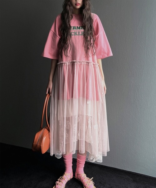 LYEON(リヨン)の「チュールキャミソールワンピース(ワンピース・レディース・オフホワイト/スモークピンク・FREE)」の8枚目の写真