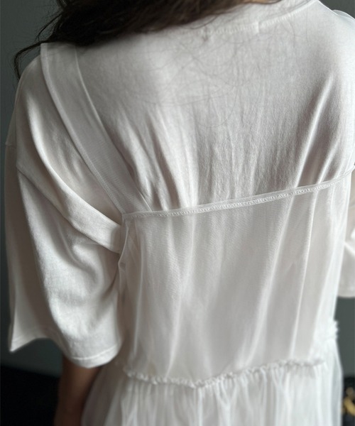 LYEON(リヨン)の「チュールキャミソールワンピース(ワンピース・レディース・オフホワイト/スモークピンク・FREE)」の9枚目の写真