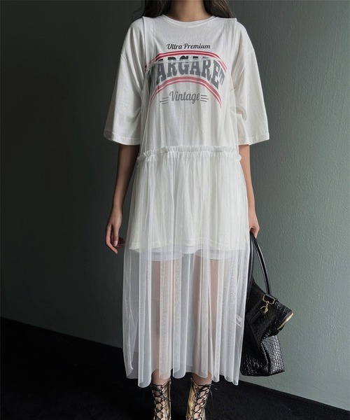 LYEON(リヨン)の「チュールキャミソールワンピース(ワンピース・レディース・オフホワイト/スモークピンク・FREE)」の13枚目の写真