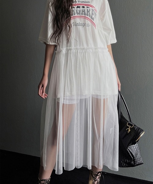 LYEON(リヨン)の「チュールキャミソールワンピース(ワンピース・レディース・オフホワイト/スモークピンク・FREE)」の17枚目の写真