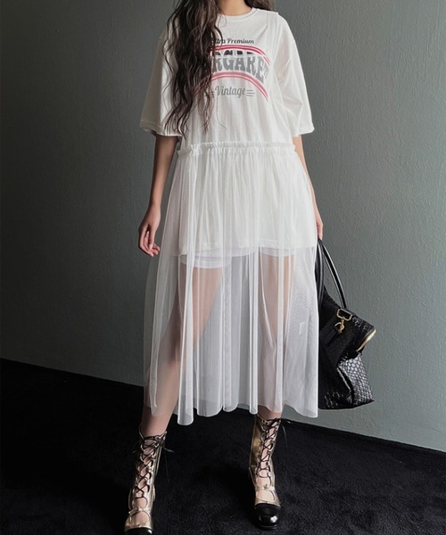 LYEON(リヨン)の「チュールキャミソールワンピース(ワンピース・レディース・オフホワイト/スモークピンク・FREE)」の18枚目の写真