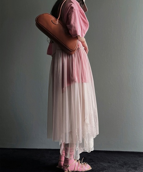 LYEON(リヨン)の「チュールキャミソールワンピース(ワンピース・レディース・オフホワイト/スモークピンク・FREE)」の19枚目の写真
