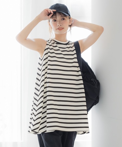coca(coca)(コカ)の「エンボス加工ボーダーノースリチュニック(Tシャツ/カットソー・レディース・アイボリー/チャコール・M/L)」の8枚目の写真