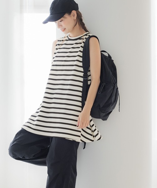coca(coca)(コカ)の「エンボス加工ボーダーノースリチュニック(Tシャツ/カットソー・レディース・アイボリー/チャコール・M/L)」の9枚目の写真