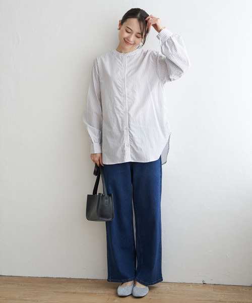 ikka（イッカ）の「【雑誌InRed10月号掲載】前後2WAYバンドカラーシャツ（シャツ/ブラウス・レディース・ブルー/オフホワイト/グレー/ダークグリーン/チャコールグレー/ボルドー・L/M/S）」の9枚目の写真