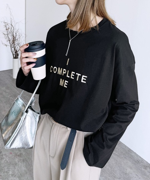 reca(レカ)の「ロゴ刺繍ロングTシャツ(Tシャツ/カットソー・レディース・ホワイト系その他/ホワイト系1/ホワイト系2/ブラック系1/グレー系その他・FREE)」の6枚目の写真