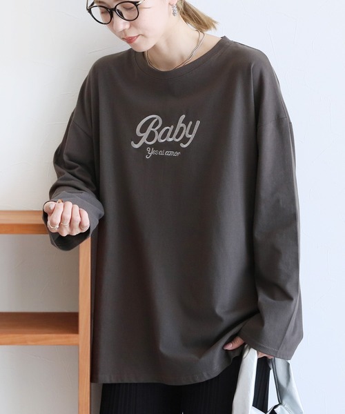 reca(レカ)の「ロゴ刺繍ロングTシャツ(Tシャツ/カットソー・レディース・ホワイト系その他/ホワイト系1/ホワイト系2/ブラック系1/グレー系その他・FREE)」の17枚目の写真