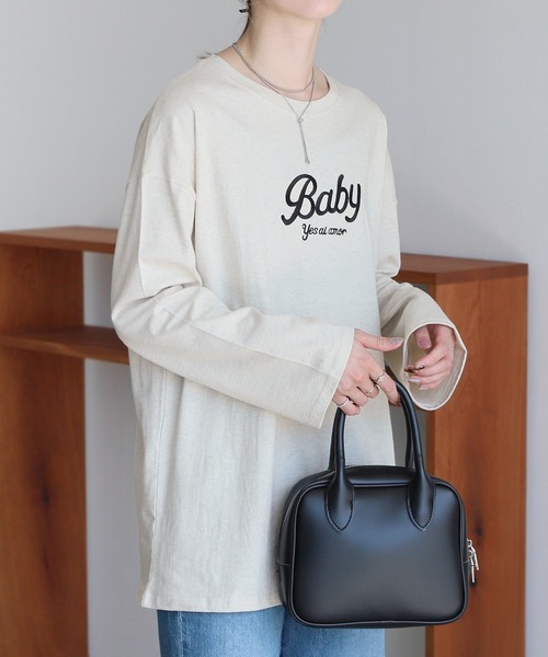 reca(レカ)の「ロゴ刺繍ロングTシャツ(Tシャツ/カットソー・レディース・ホワイト系その他/ホワイト系1/ホワイト系2/ブラック系1/グレー系その他・FREE)」の22枚目の写真