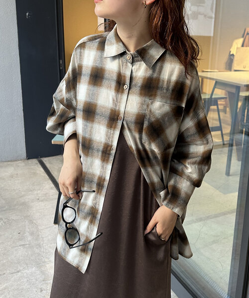 mystic（ミスティック）の「チェックシャツ（シャツ/ブラウス・レディース・ブラウン/オフホワイト/オレンジ・FREE）」の2枚目の写真