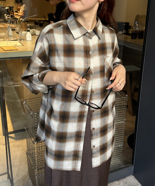 mystic（ミスティック）の「チェックシャツ（シャツ/ブラウス・レディース・ブラウン/オフホワイト/オレンジ・FREE）」の11枚目の写真