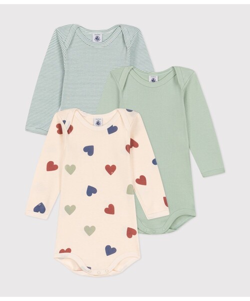 【セール】長袖ボディ３枚組（ロンパース）｜PETIT BATEAU（プチバトー） 4,805円