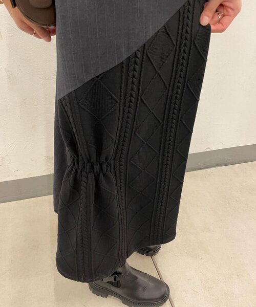 ear PAPILLONNER（イアパピヨネ）の「《手洗い可》ニット切替ジャンスカ【SUM1 STYLE(スミスタイル)】（シャツワンピース・レディース・ブラック・FREE）」の4枚目の写真
